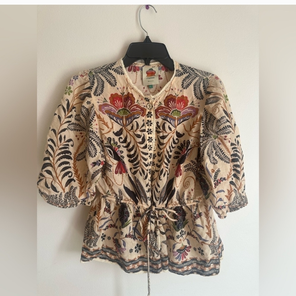 Farm Rio Floral Boho Print Women's Blouse Top Large